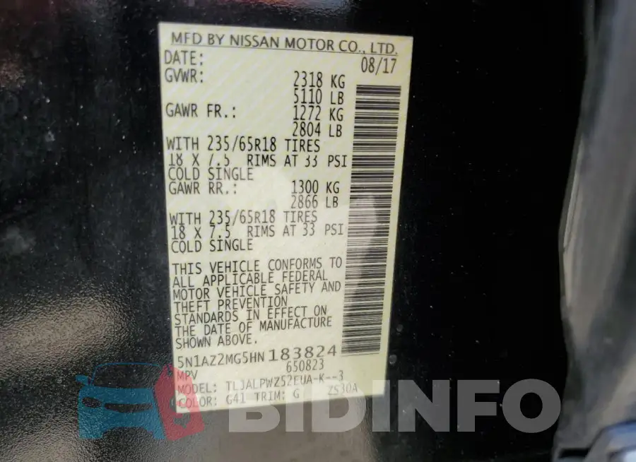 5N1AZ2MG5HN183824 Photo# 13