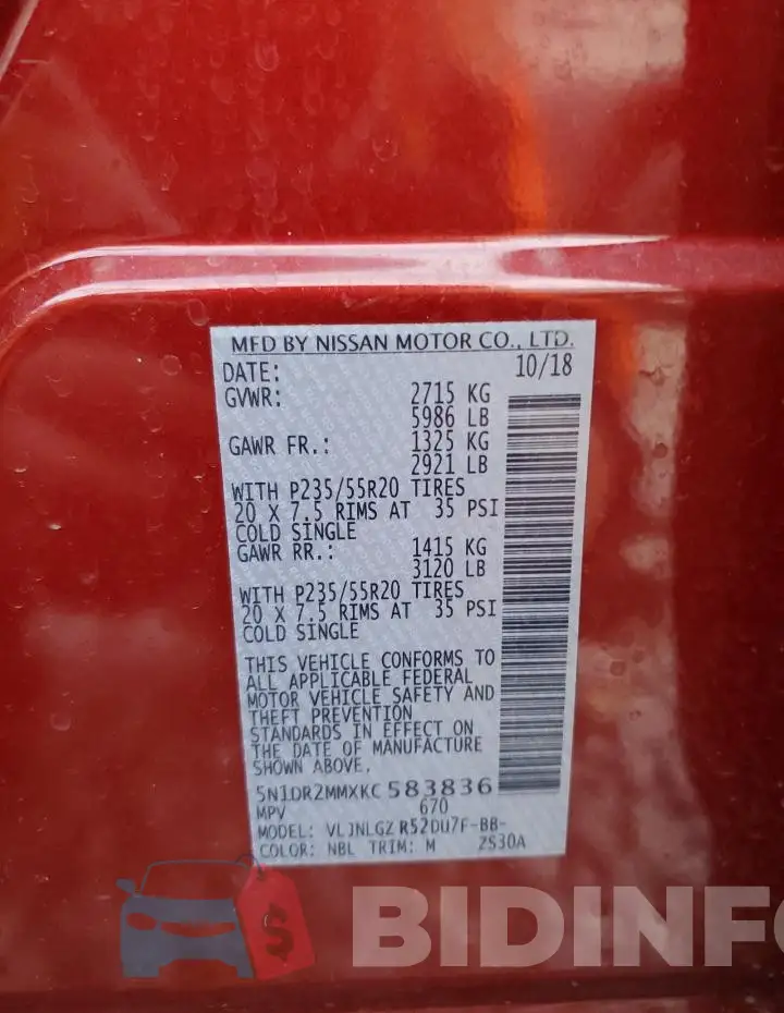 5N1DR2MMXKC583836 Photo# 13