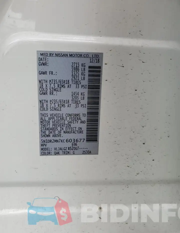 5N1DR2MN7KC603677 Photo# 13