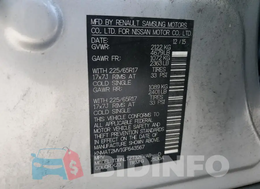 KNMAT2MV1GP643567 Photo# 13