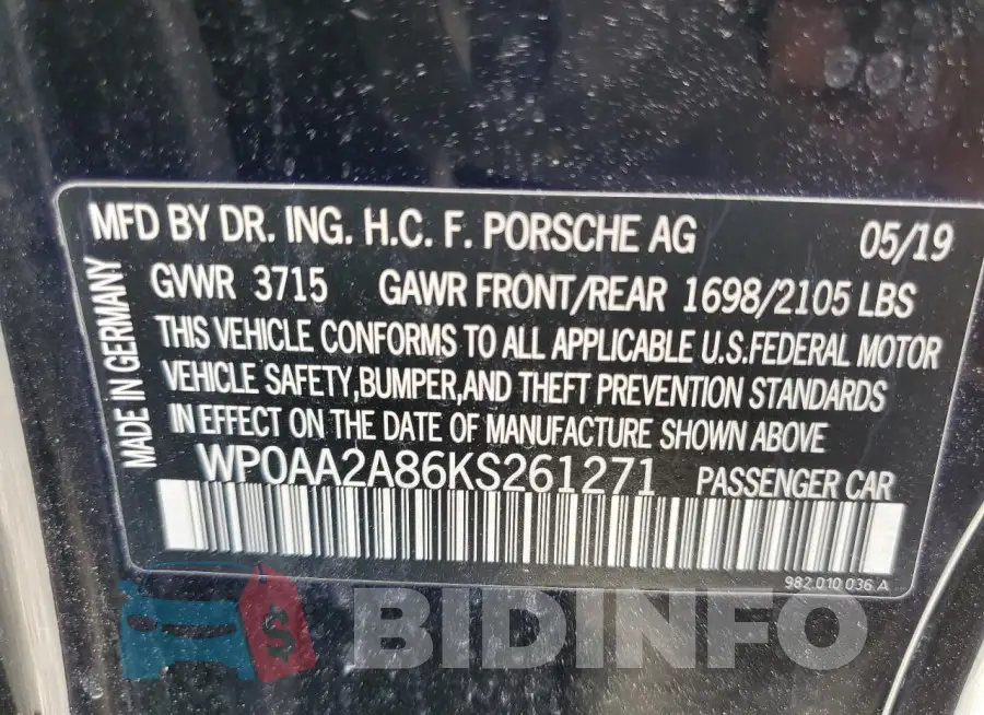 WP0AA2A86KS261271 Photo# 13