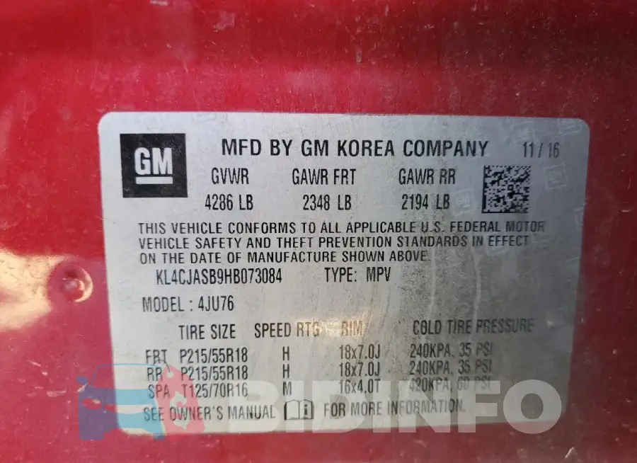 KL4CJASB9HB073084 Photo# 13