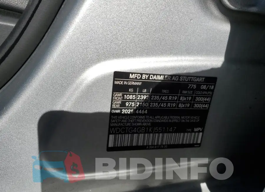 WDCTG4GB1KJ551147 Photo# 13