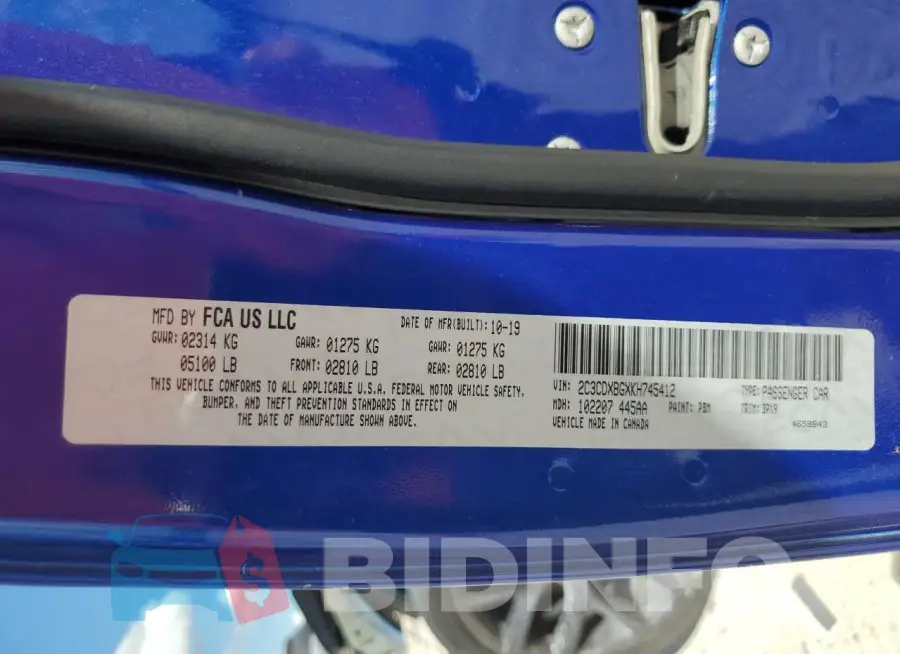 2C3CDXBGXKH745412 Photo# 13