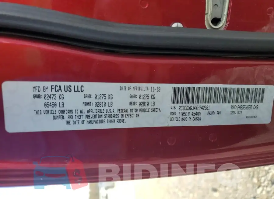 2C3CDXGJ4KH742381 Photo# 13