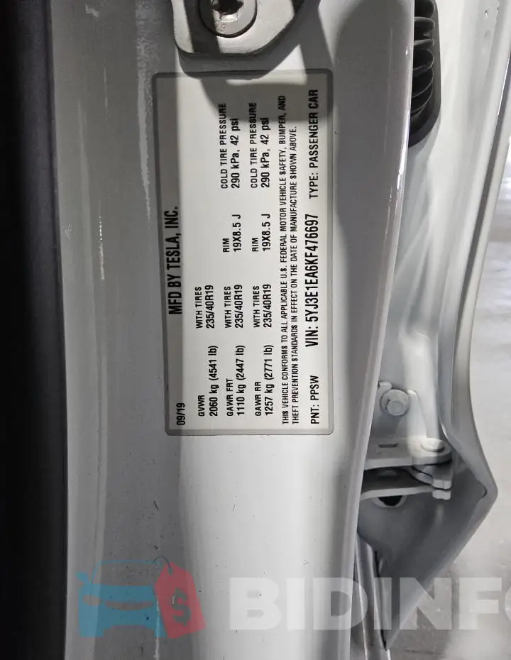 5YJ3E1EA6KF476697 Photo# 12