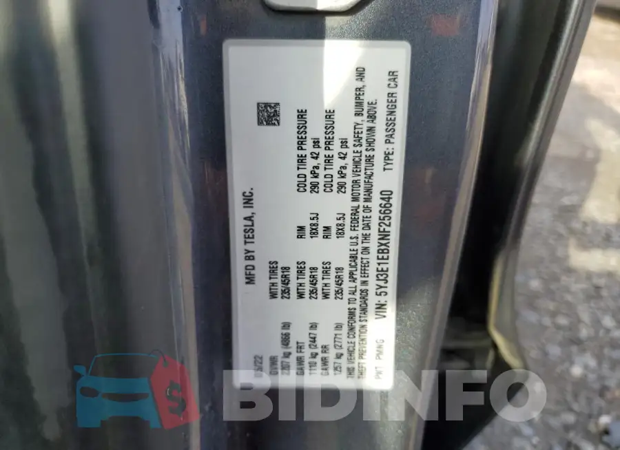 5YJ3E1EBXNF256640 Photo# 12