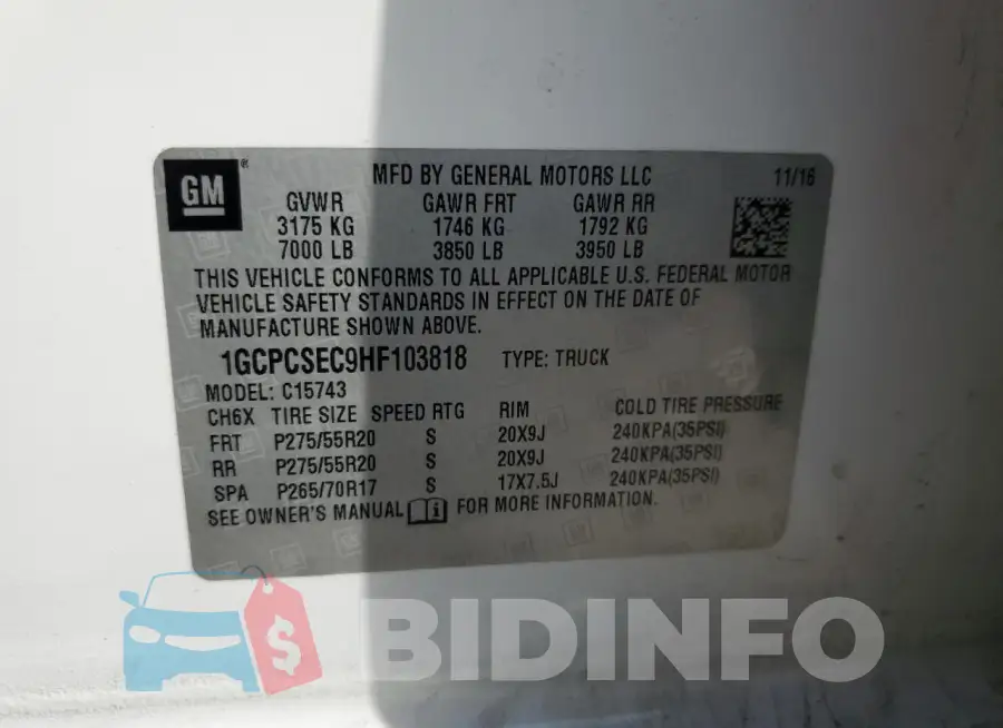 1GCPCSEC9HF103818 Photo# 12