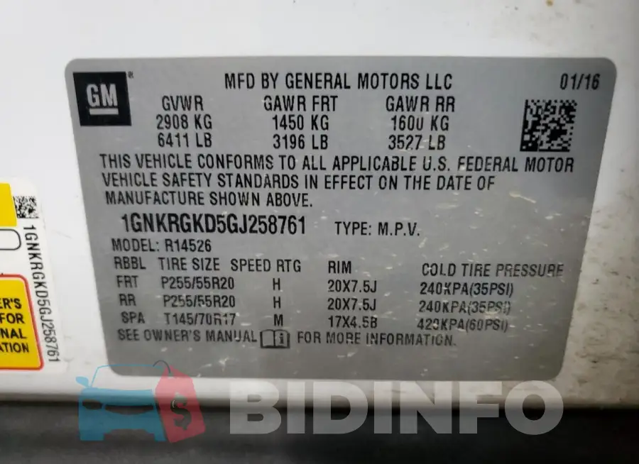1GNKRGKD5GJ258761 Photo# 13