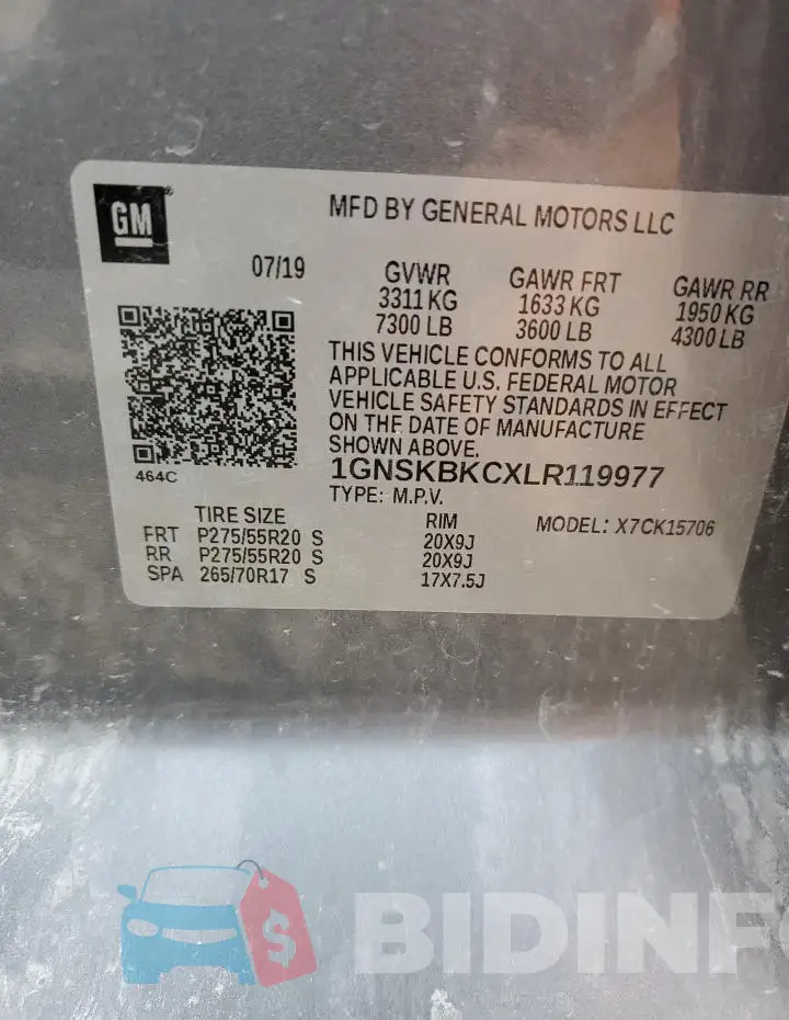 1GNSKBKCXLR119977 Photo# 13