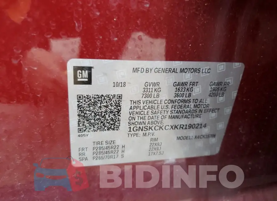 1GNSKCKCXKR190214 Photo# 14