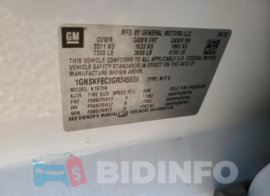 1GNSKFEC3GR345836 Photo# 13