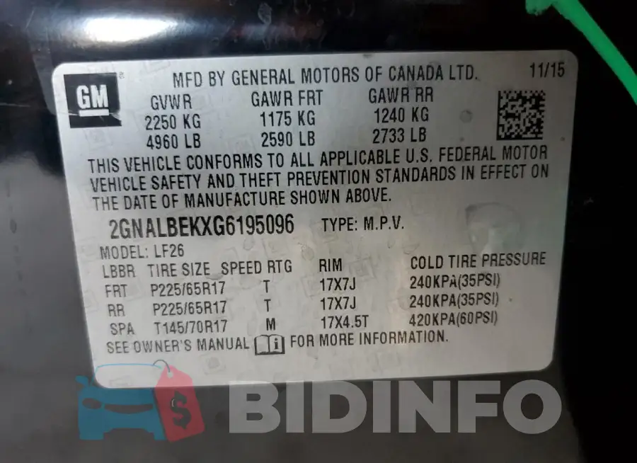 2GNALBEKXG6195096 Photo# 12