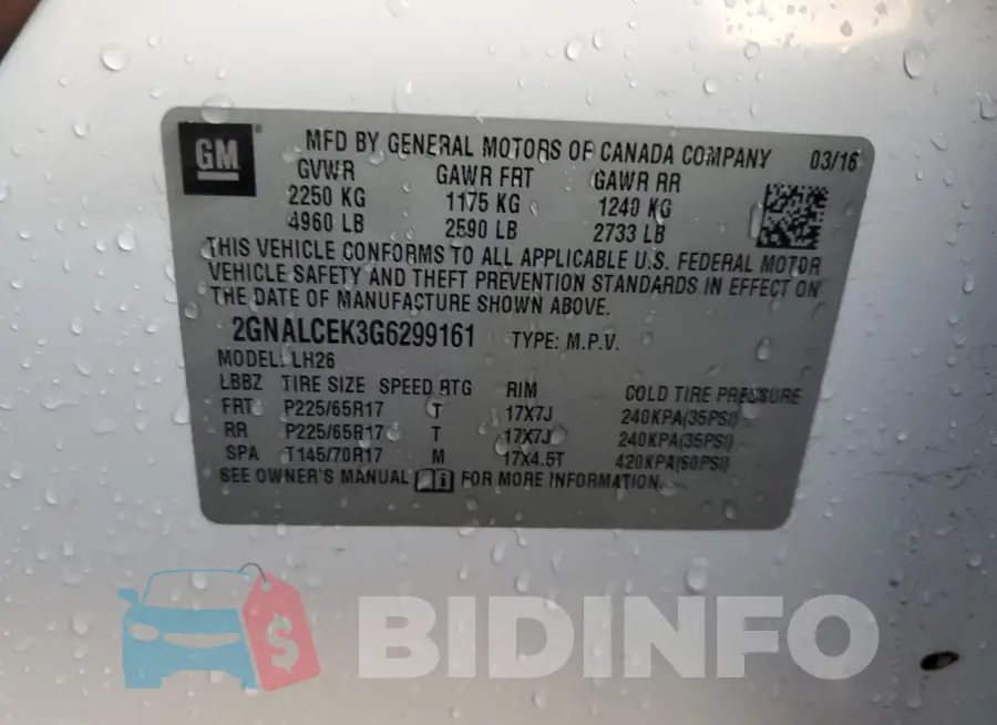 2GNALCEK3G6299161 Photo# 13