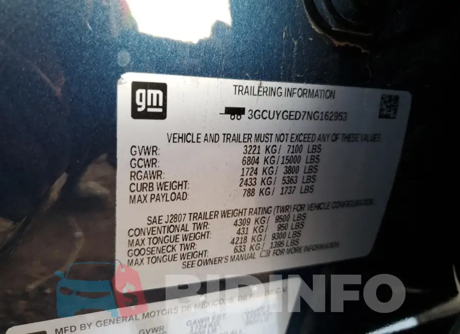 3GCUYGED7NG162953 Photo# 12