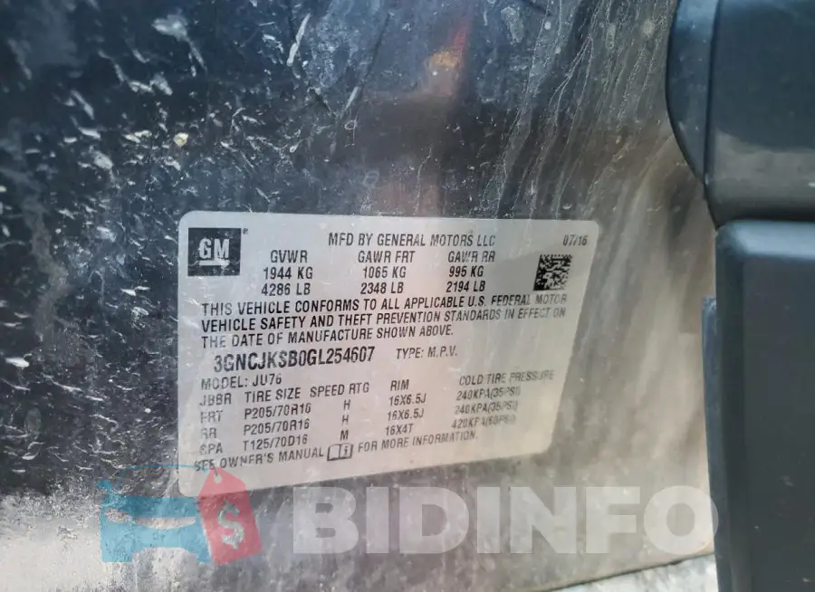 3GNCJKSB0GL254607 Photo# 13
