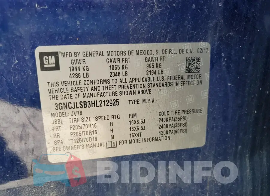 3GNCJLSB3HL212925 Photo# 13