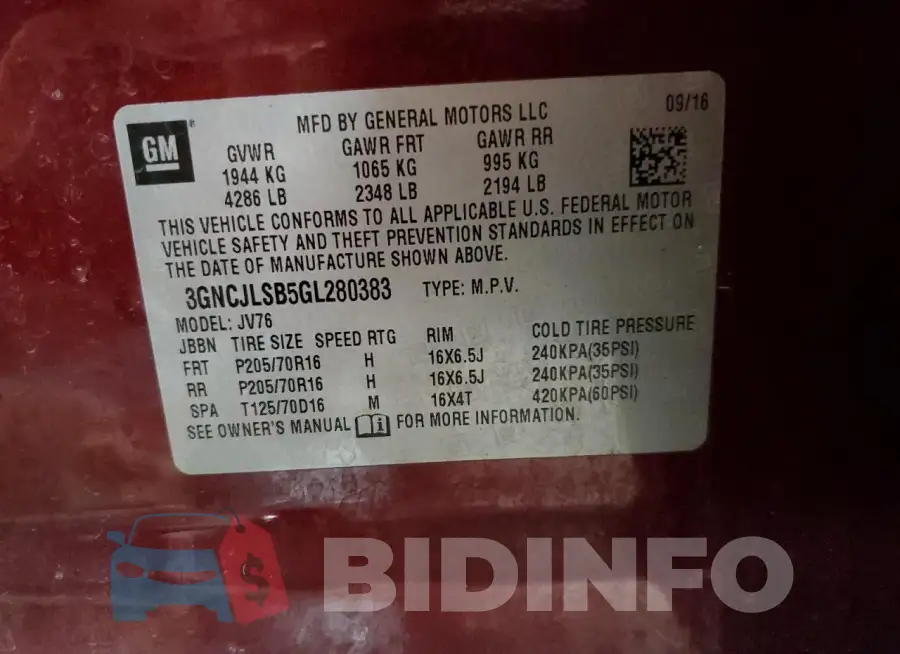 3GNCJLSB5GL280383 Photo# 14