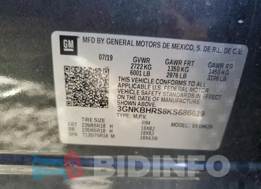 3GNKBHRS8KS686619 Photo# 13
