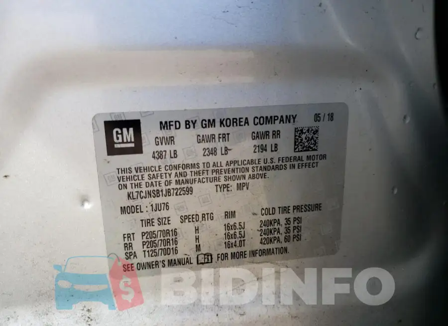 KL7CJNSB1JB722599 Photo# 12