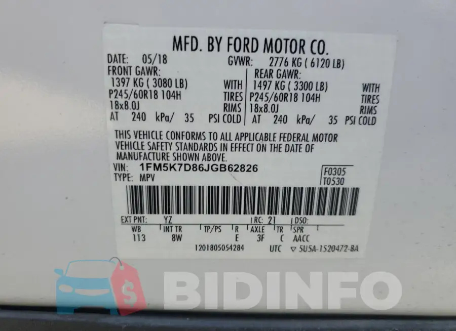 1FM5K7D86JGB62826 Photo# 13