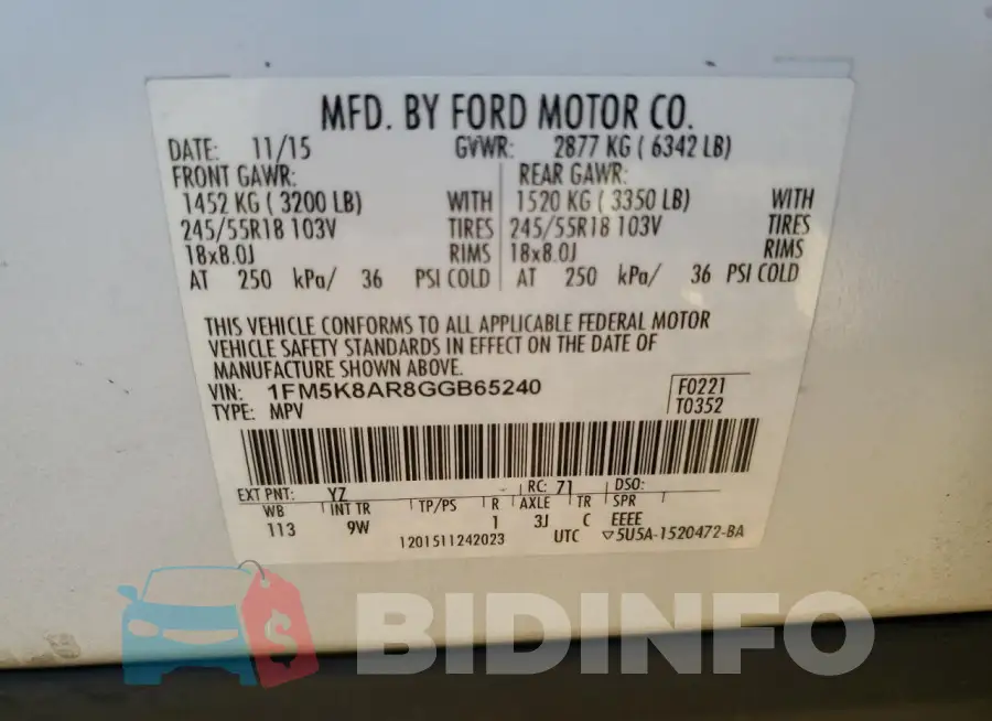 1FM5K8AR8GGB65240 Photo# 13