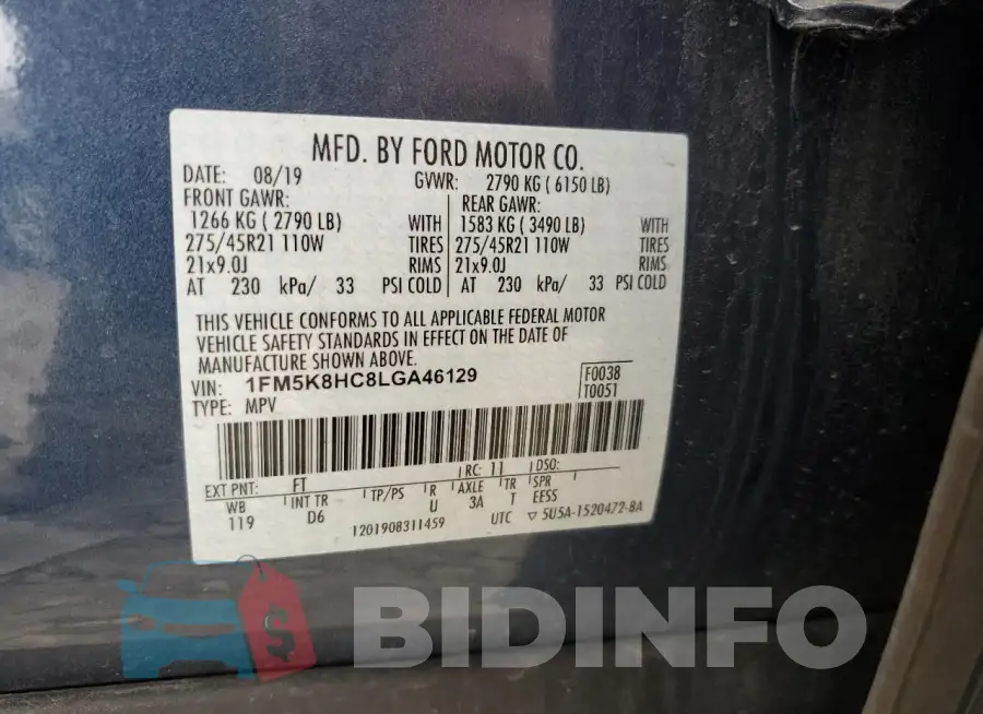 1FM5K8HC8LGA46129 Photo# 13