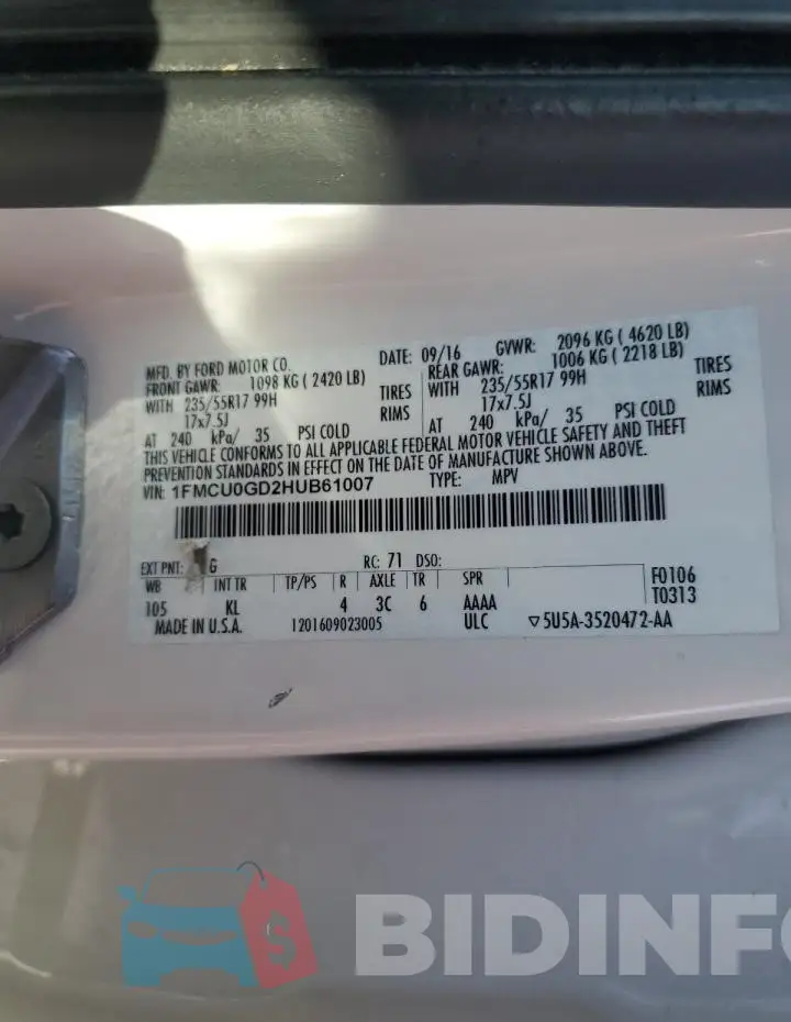 1FMCU0GD2HUB61007 Photo# 14