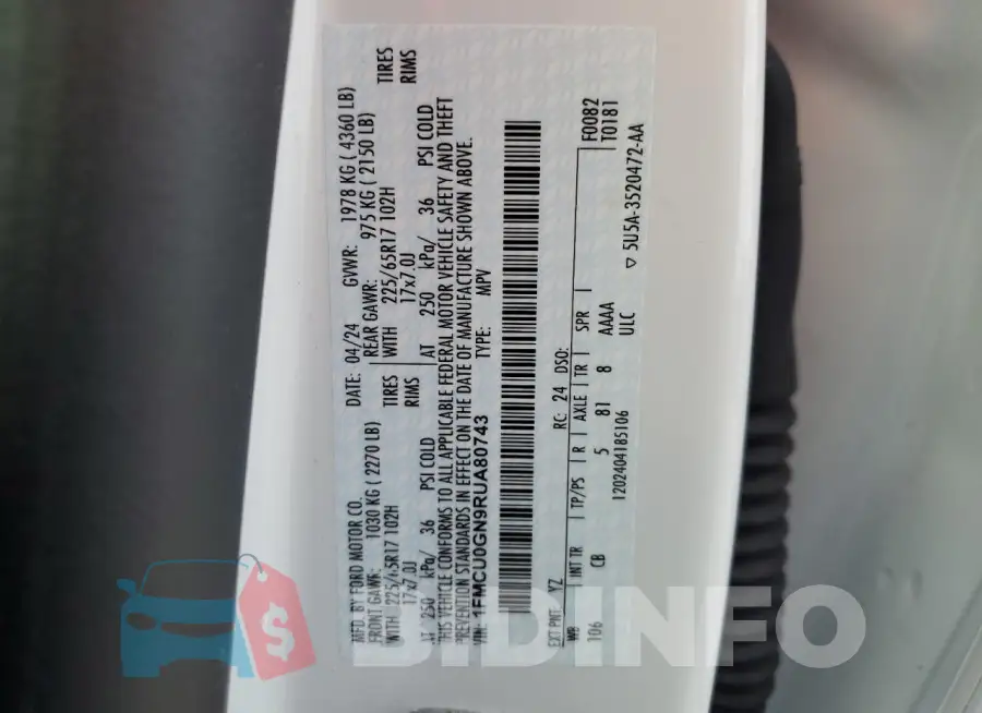 1FMCU0GN9RUA80743 Photo# 14