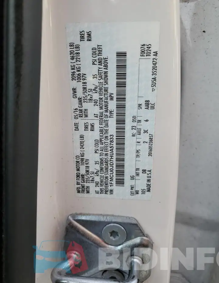 1FMCU0JD7HUA57833 Photo# 14