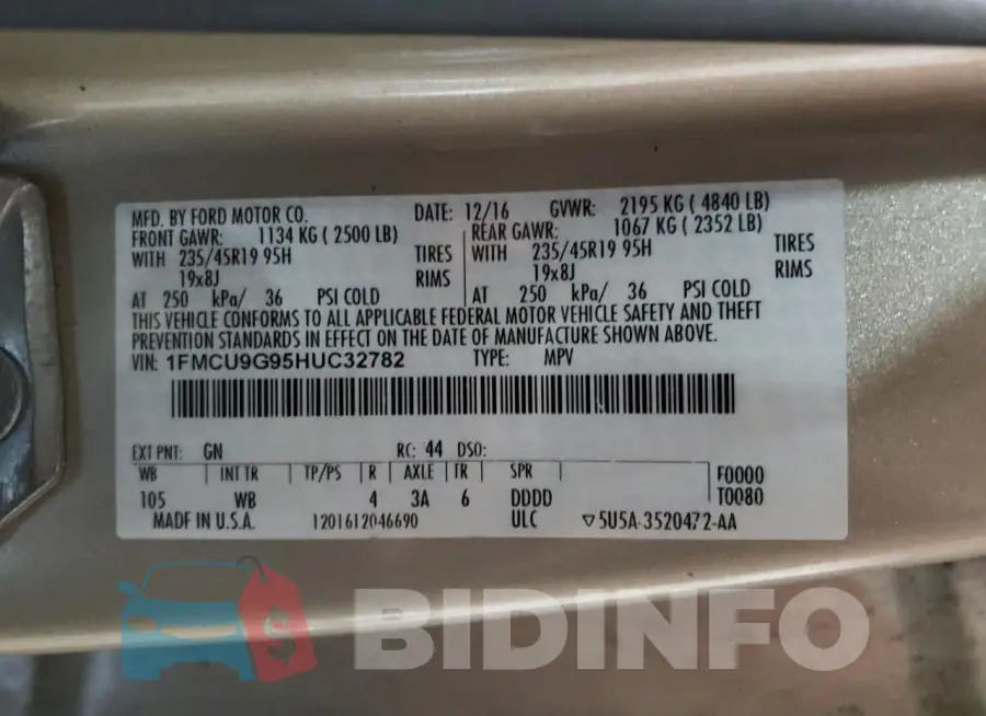 1FMCU9G95HUC32782 Photo# 14