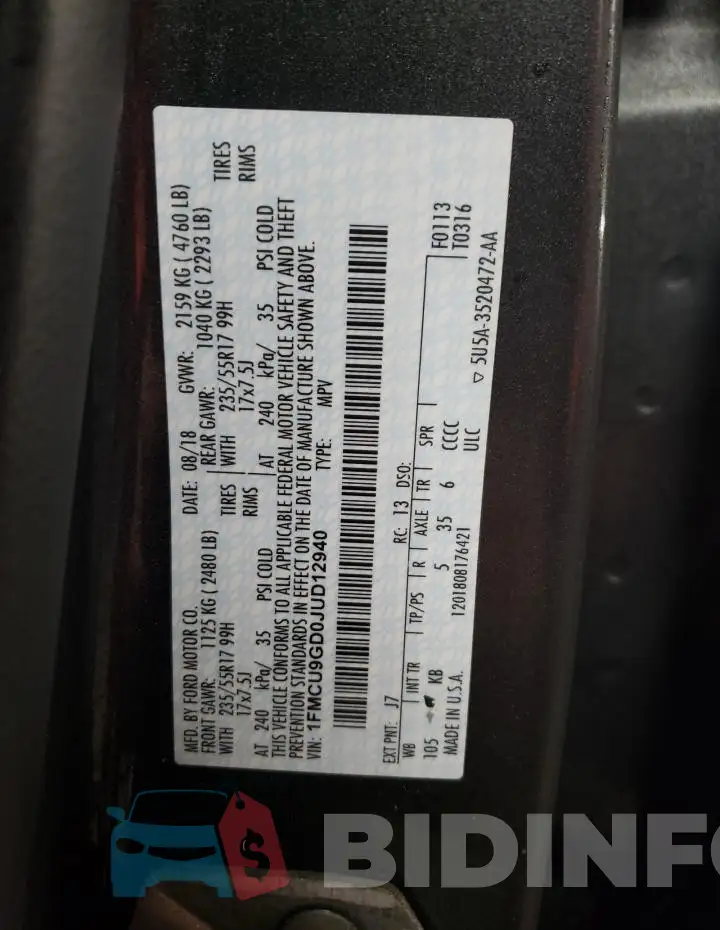 1FMCU9GD0JUD12940 Photo# 13