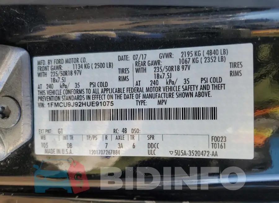 1FMCU9J92HUE91075 Photo# 13