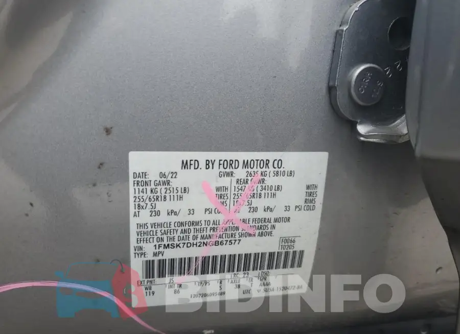 1FMSK7DH2NGB67577 Photo# 13
