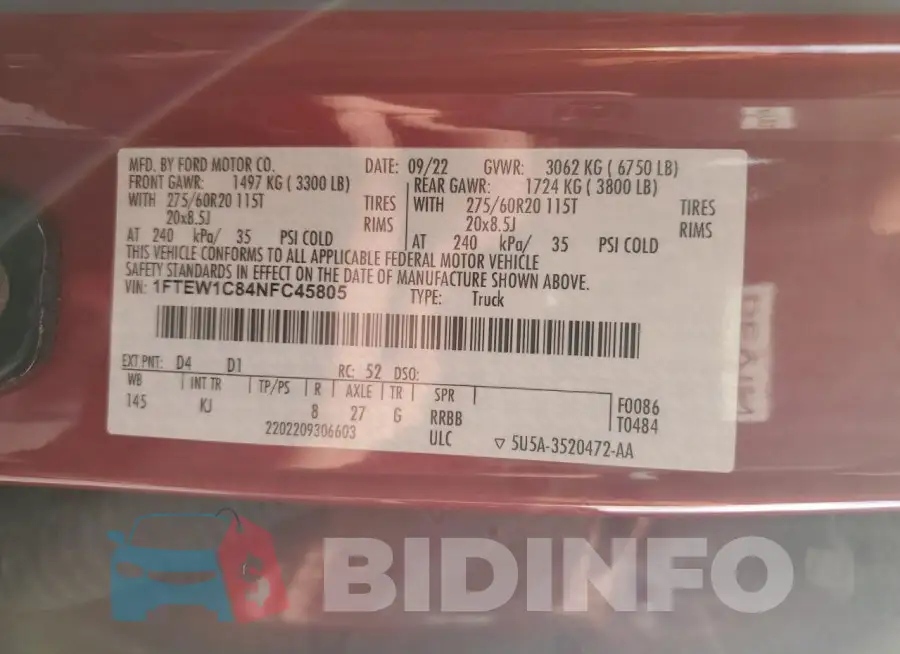 1FTEW1C84NFC45805 Photo# 13