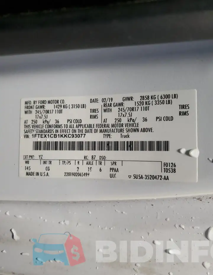 1FTEX1CB1KKC93077 Photo# 12