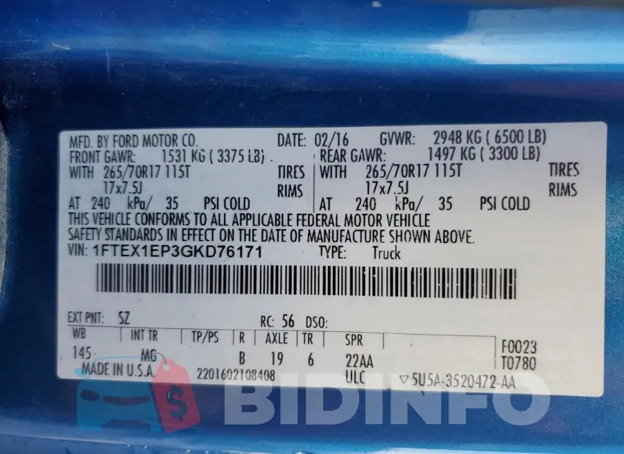 1FTEX1EP3GKD76171 Photo# 12