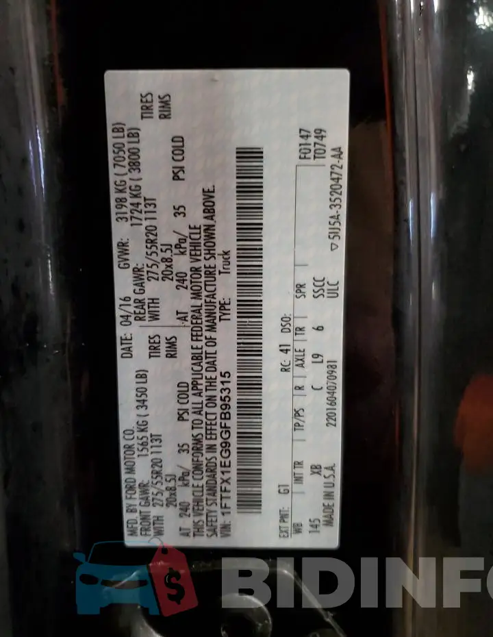 1FTFX1EG9GFB95315 Photo# 12