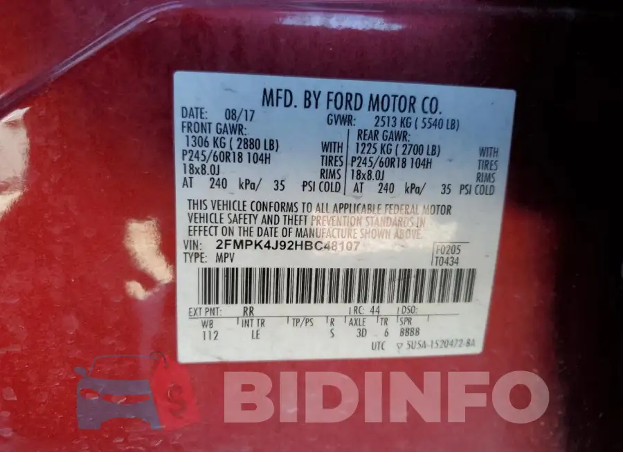 2FMPK4J92HBC48107 Photo# 14