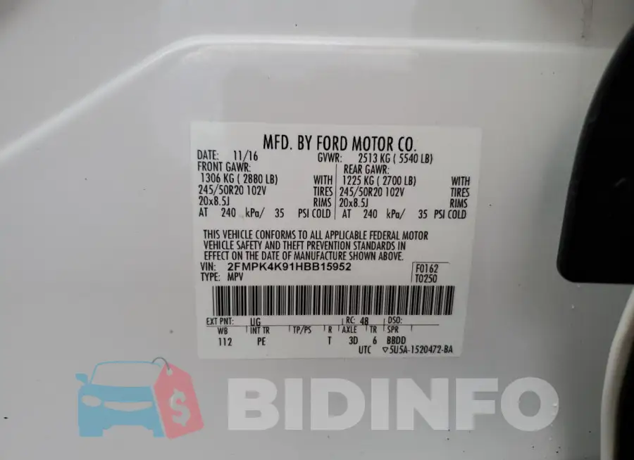 2FMPK4K91HBB15952 Photo# 14
