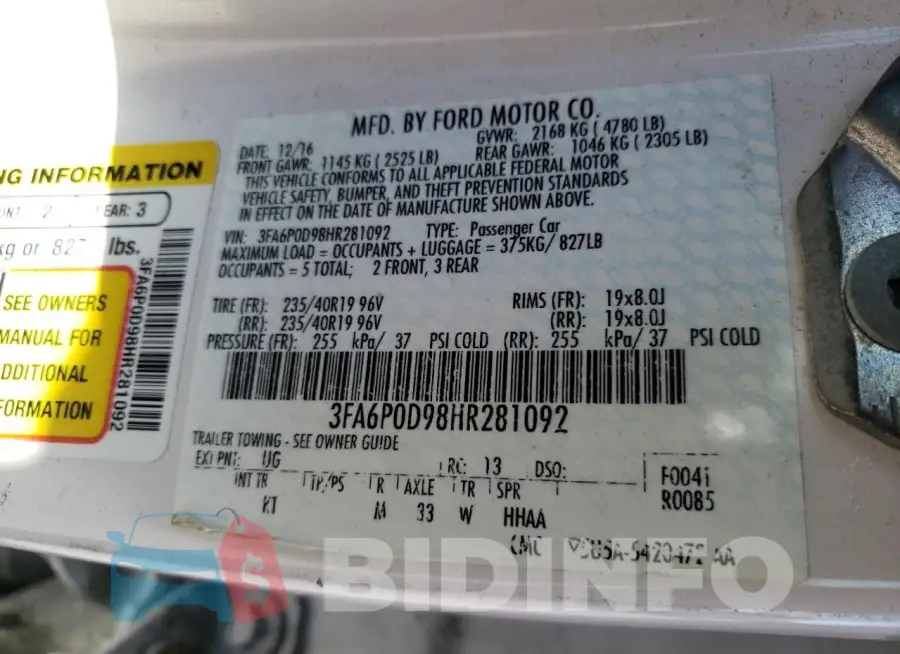 3FA6P0D98HR281092 Photo# 12