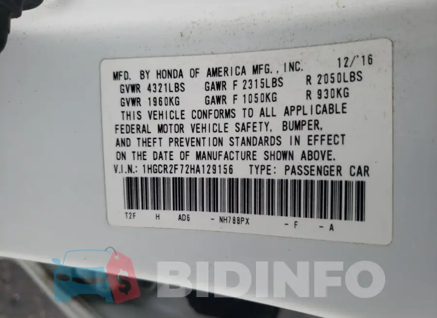 1HGCR2F72HA129156 Photo# 13