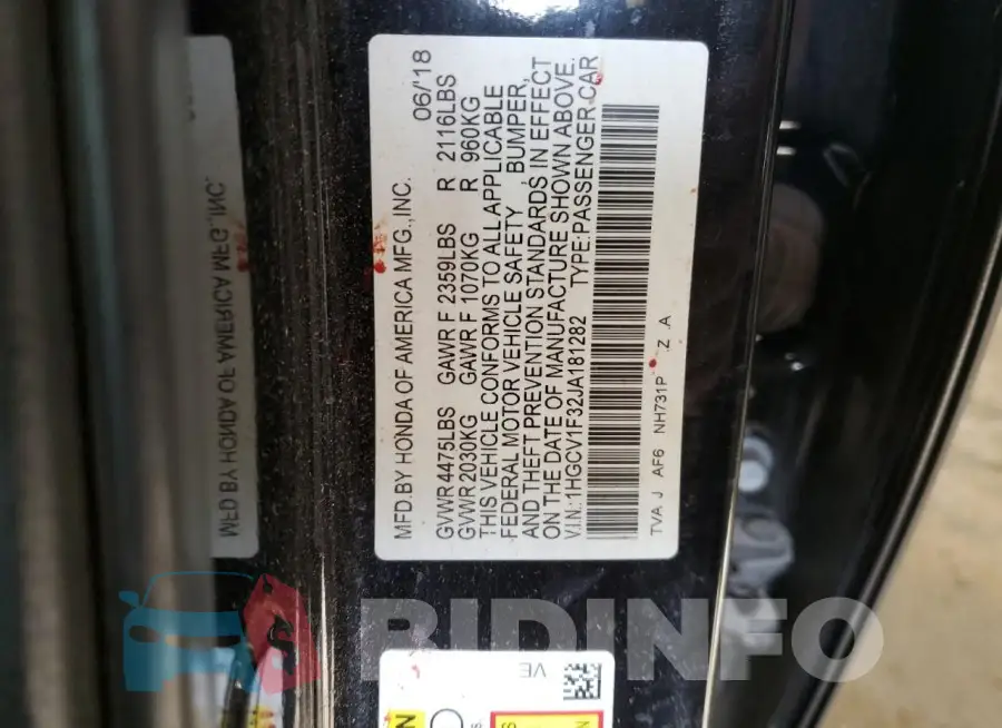 1HGCV1F32JA181282 Photo# 12