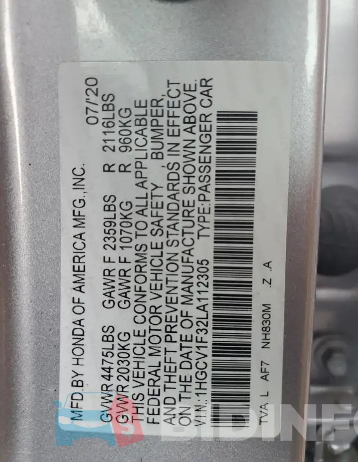 1HGCV1F32LA112305 Photo# 12