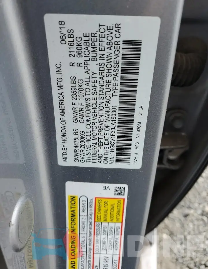 1HGCV1F33JA190301 Photo# 12