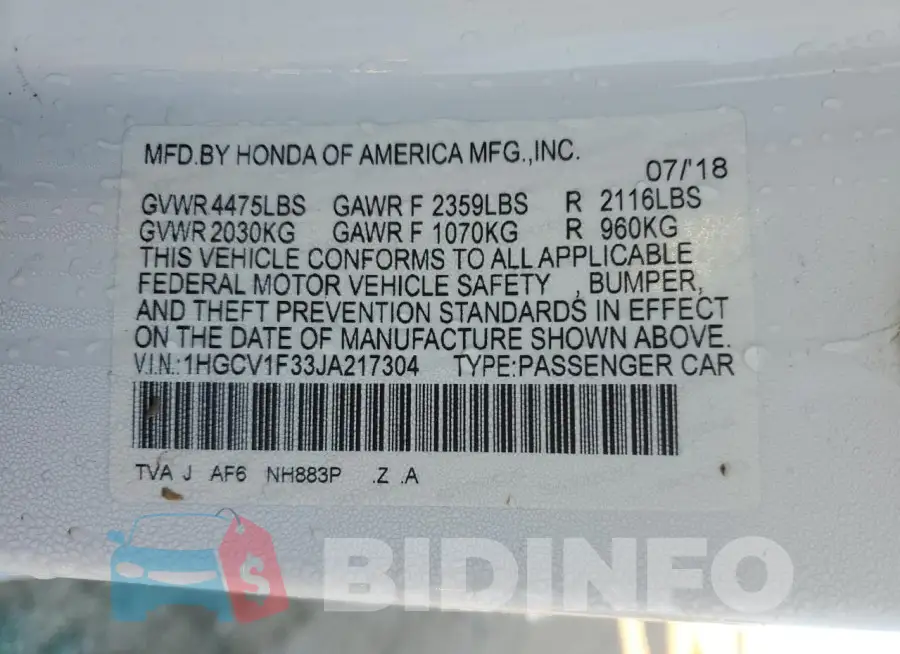 1HGCV1F33JA217304 Photo# 12