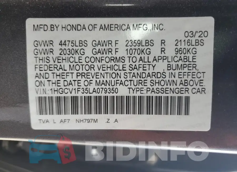 1HGCV1F35LA079350 Photo# 12