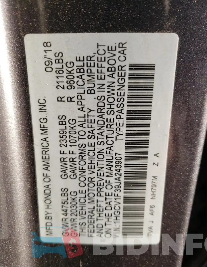 1HGCV1F39JA243907 Photo# 12