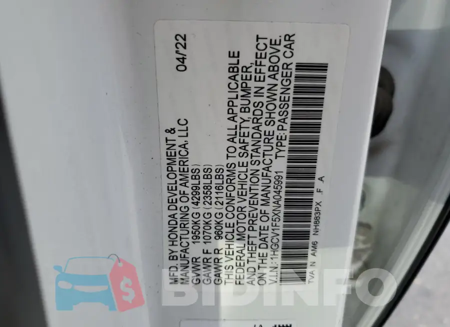 1HGCV1F5XNA045991 Photo# 13