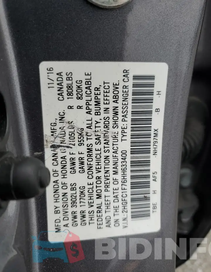 2HGFC1F76HH633400 Photo# 12